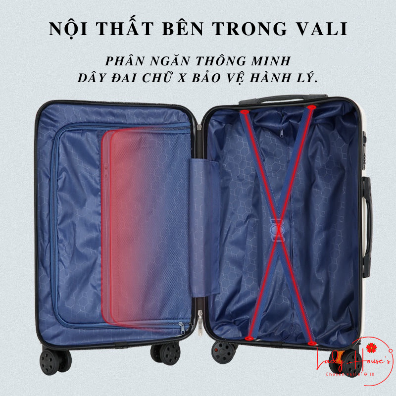 Vali Du Lịch Tay Kéo In Hình Cute Chất Liệu Nhựa Nhám PC+ABS Siêu Bền Hàng Sẵn Kho Đủ Size 20/24/26 inch