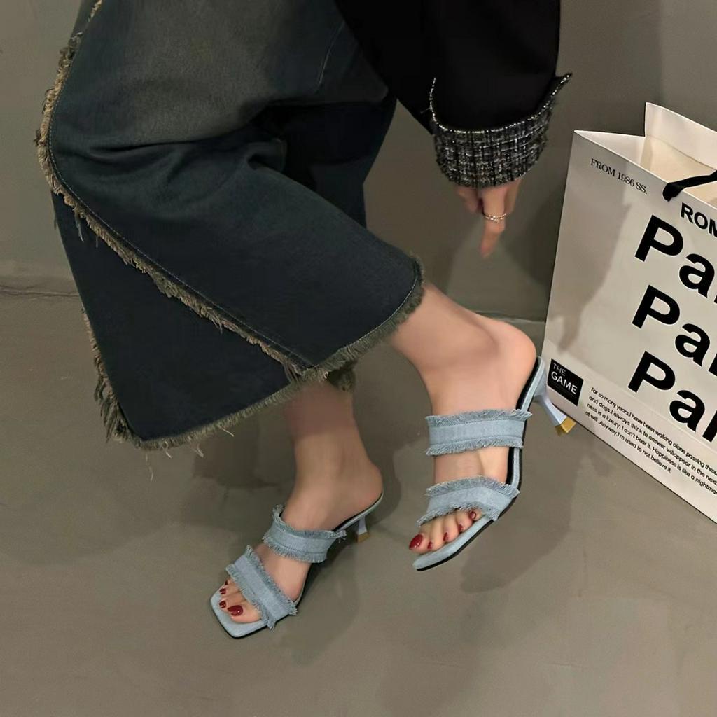 Dép Cao Gót Mũi Vuông Thiết Kế Mới Thời Trang Mùa Hè 2023 Dành Cho Nữ