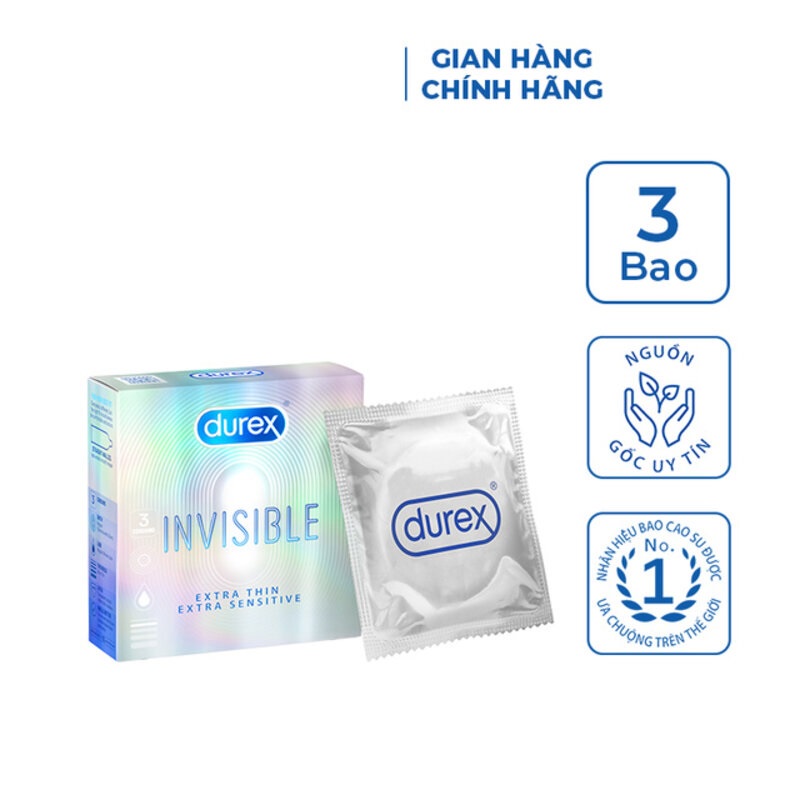 Bao Cao Su Durex Invisible Extra Thin Extra Sensitive ( hộp 3 ccái- hộp 10 cái) trắng