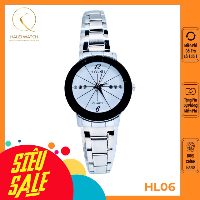 Đồng Hồ Nữ HALEI WATCH Dây trắng mặt trắng, Chống nước chống xước