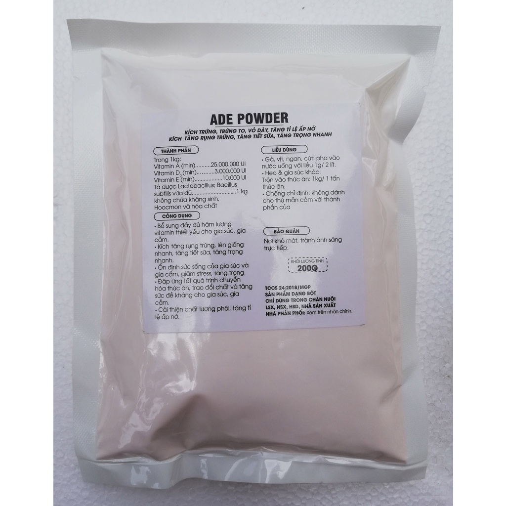 1 GÓI 200g ADE POWDER Chuyên dùng cho gà, vịt, ngan, ngỗng, chim cút đẻ trứng
