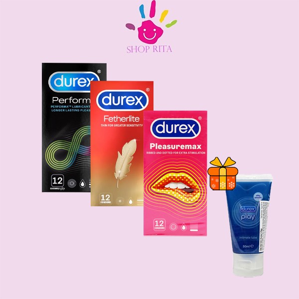 [Sỉ durex][Combo] 3 hộp bao cao su Durex Performa, Fertherlite, Pleasuremax TẶNG 1 chai Gel Play 50ml