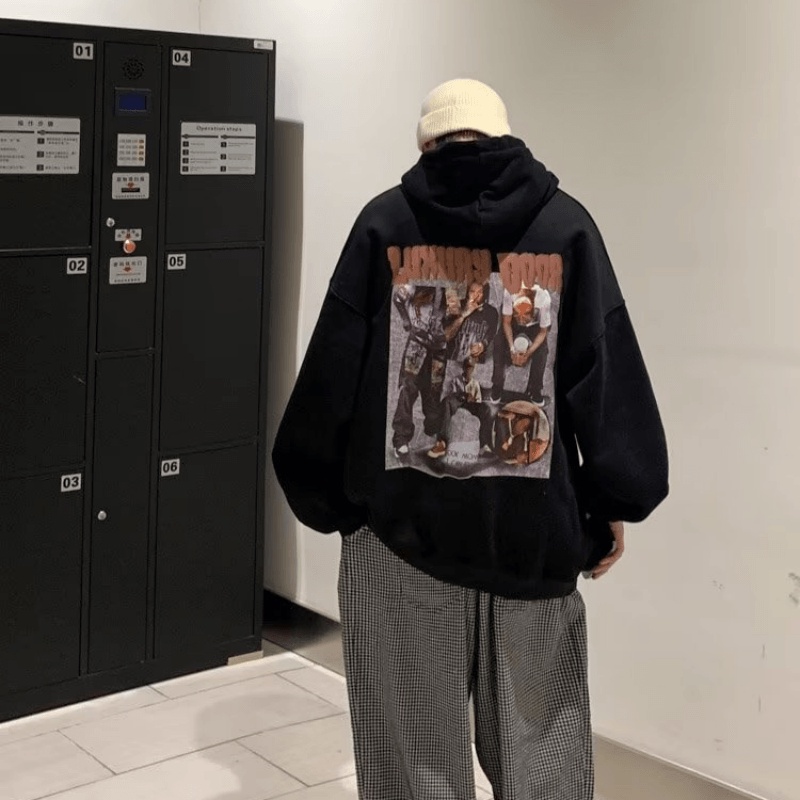 Áo hoodie Dáng Rộng In Chữ Phong Cách Hip Hop Đường Phố Nhật Bản Chất Lượng Cao Cho Nam Và Nữ