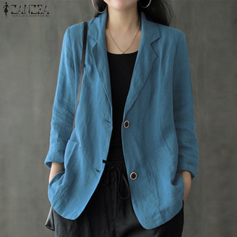 blazer ZANZEA Áo Khoác Tay Dài Gài Nút Thời Trang Cho Nữ