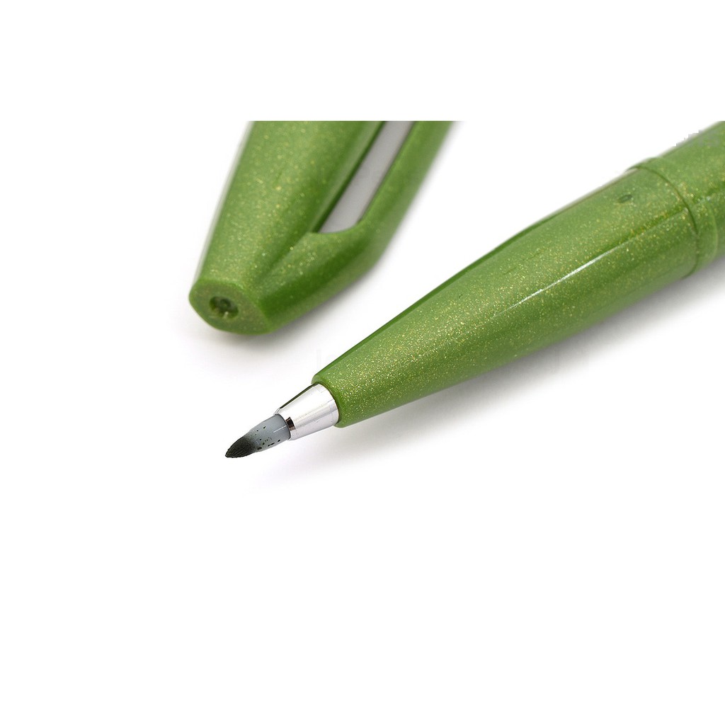 Bút lông đầu cọ viết calligraphy Pentel Fude Touch Brush Sign Pen - Màu xanh ô liu (Olive Green)