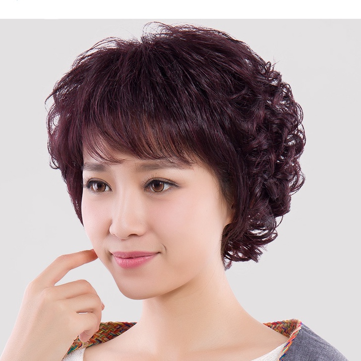 (Hàng Có Sẵn) Bộ Tóc Giả Ngắn Xoăn Thời Trang Dành Cho Phụ Nữ Trung Niên - Dành Cho Người Lớn Tuổi