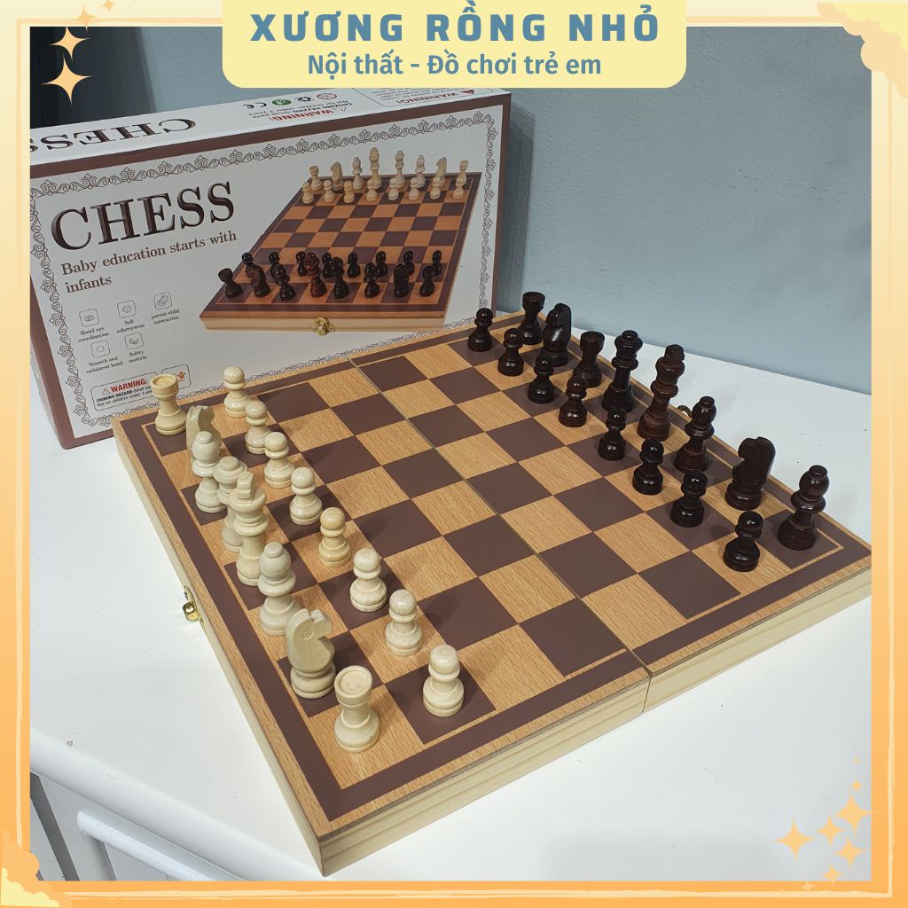 Cờ vua gỗ cho bé - Bộ cờ vua bằng gỗ tự nhiên kích thước bàn 30x30x2 cm