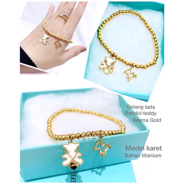 Rhodium Vòng Tay Cao Su Hạt Ren TOUS BEAR Phong Cách Hàn Quốc Cho Nữ