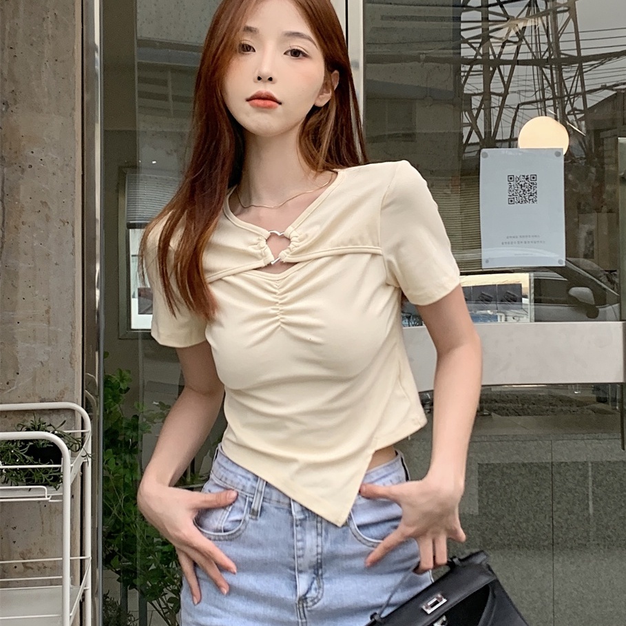 Áo Thun Tay Ngắn Dáng Rộng Thiết Kế Độc Đáo Phong Cách Hàn Quốc Thời Trang Cho Nữ