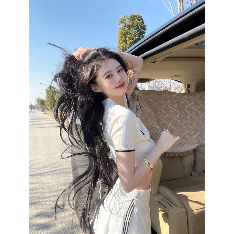 Cocory vn Áo Croptop Dệt Kim Tay Ngắn Cổ Chữ V Dáng Ôm Thời Trang Mùa Hè Cho Nữ