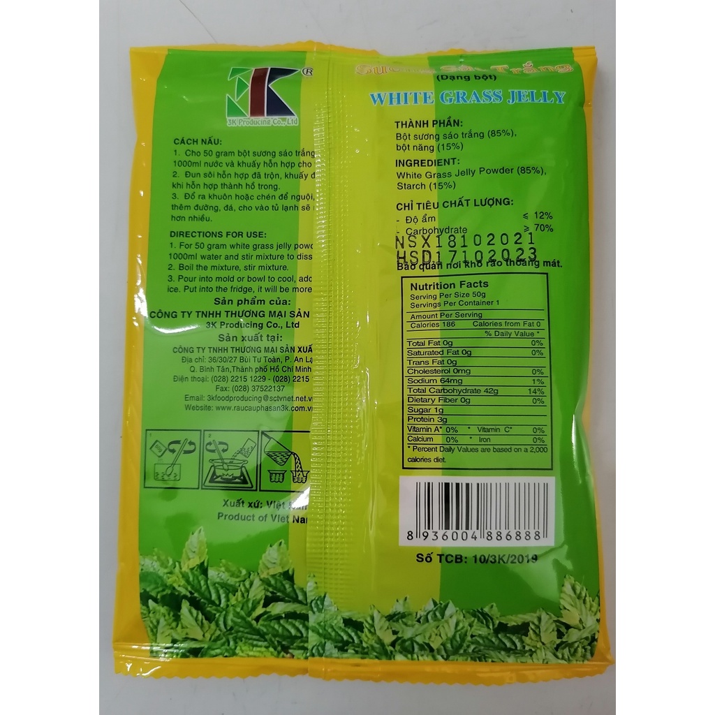 BỘT RAU CÂU SƯƠNG SÁO TRẮNG [VN] 3K White Grass Jelly Powder (bph-hk)