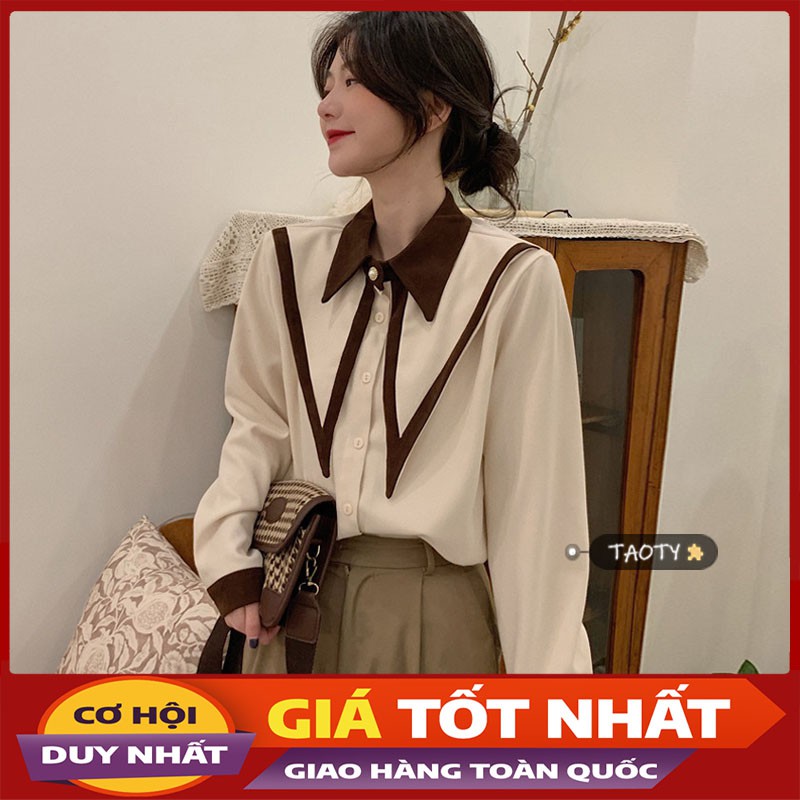Áo Sơ Mi Lụa Cổ Nhọn Dài Pha Viền Quảnh Châu Hàng Loại 1 M026 -Violet_Store