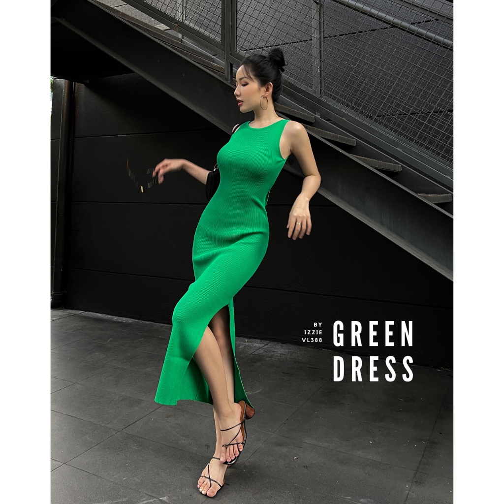 Váy body len đanh dệt kim đầm dáng body xẻ tà Izzie VL388 xoắn nơ mặc hai kiểu trước sau