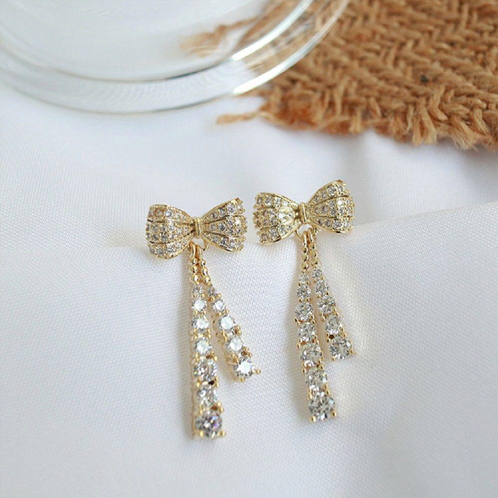 Bông Tai Dáng Dài Đính Nơ Họa Tiết Hình Học Đơn Giản Dễ Thương Cho Nữ|Trang Sức Thời Trang