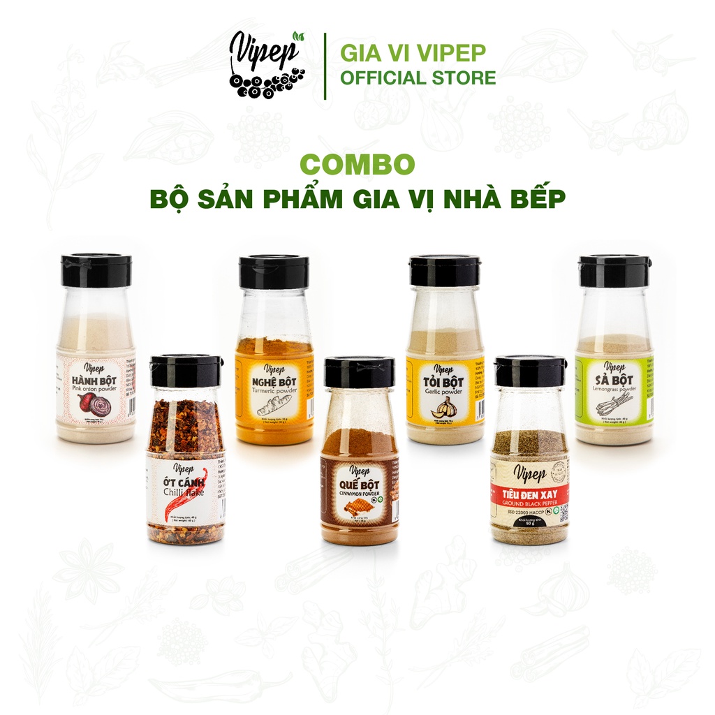 [Tiết kiệm] Gia vị nấu ăn, bột gia vị nhà bếp (bột hành, bột tỏi, bột sả, ớt vảy cánh, tiêu xay, bột quế, bột nghệ)