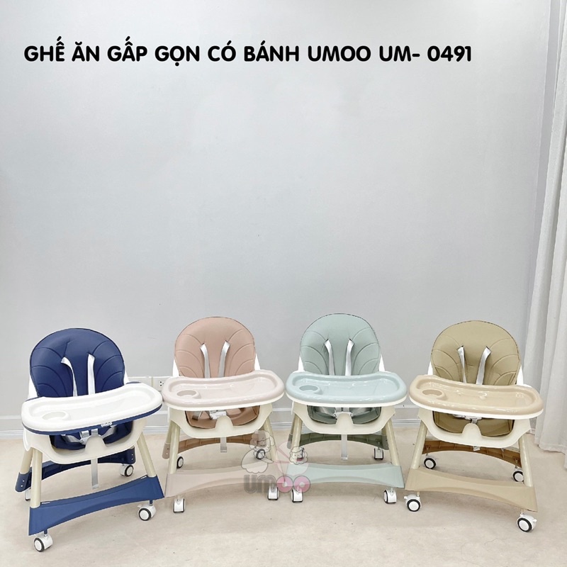 Ghế ăn dặm Umoo cho bé có thể nâng hạ chiều cao có bánh xe gấp gọn bản cao cấp UM-0491