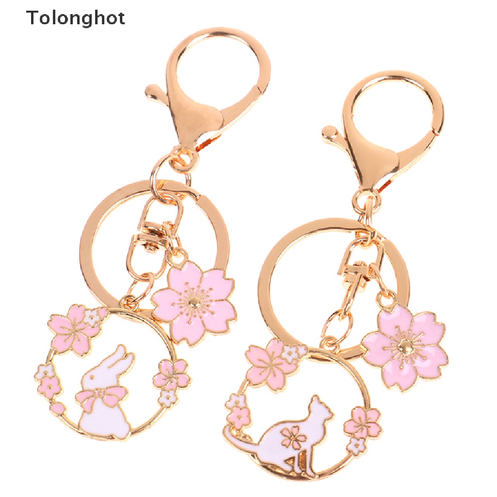 Móc Khóa Tráng Men Hình Thỏ / Mèo / Hoa Dễ Thương