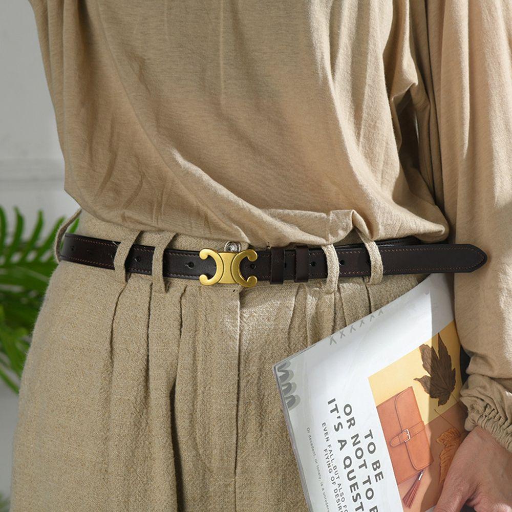 Thắt Lưng Da PU Màu Ngà Khóa Tròn Đôi Bằng Hợp Kim Độc Đáo Thời Trang Cho Nữ