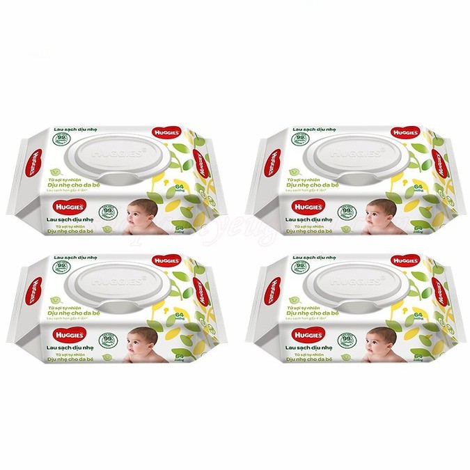 Combo 4 Gói Khăn Giấy Ướt Huggies 64 Miếng Không Mùi