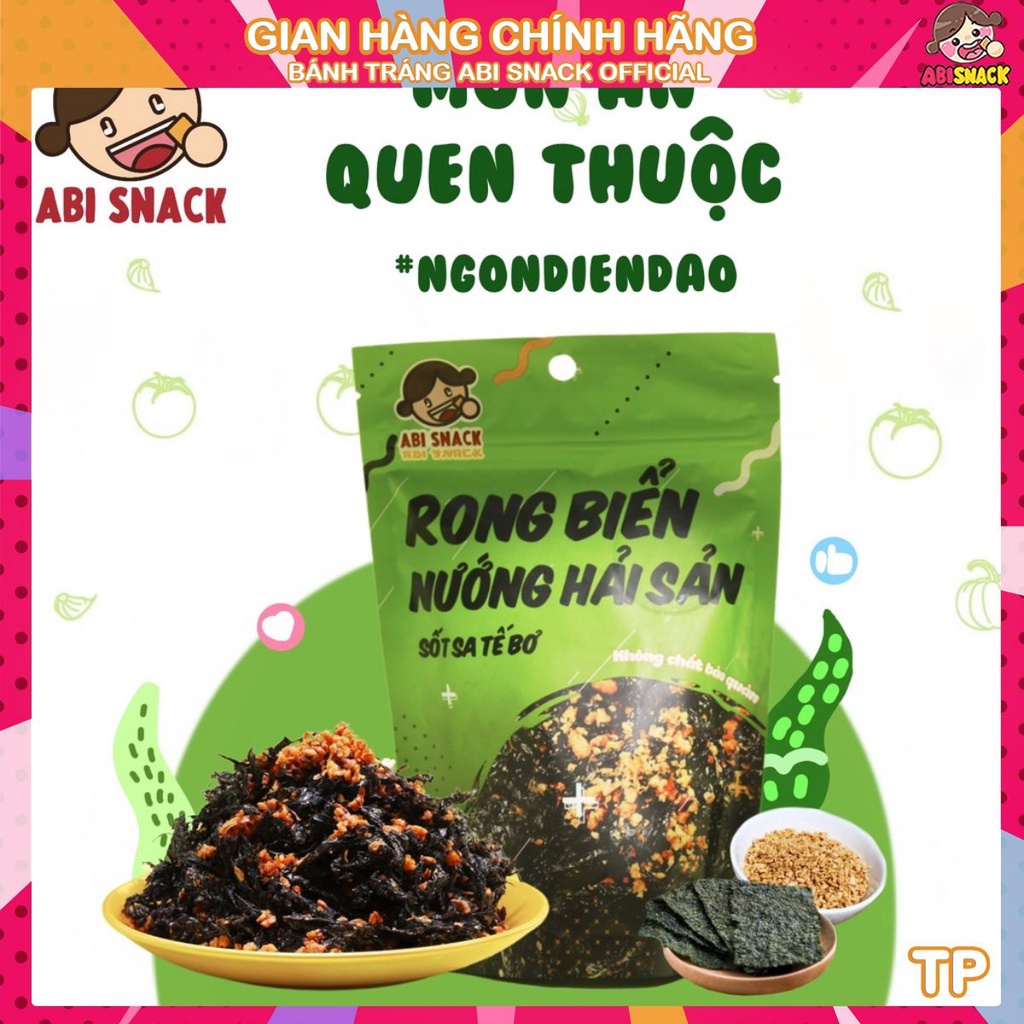 Bánh tráng ABI rong biển cháy tỏi nướng hải sản ăn liền túi zip gói 50g thực phẩm và đồ uống