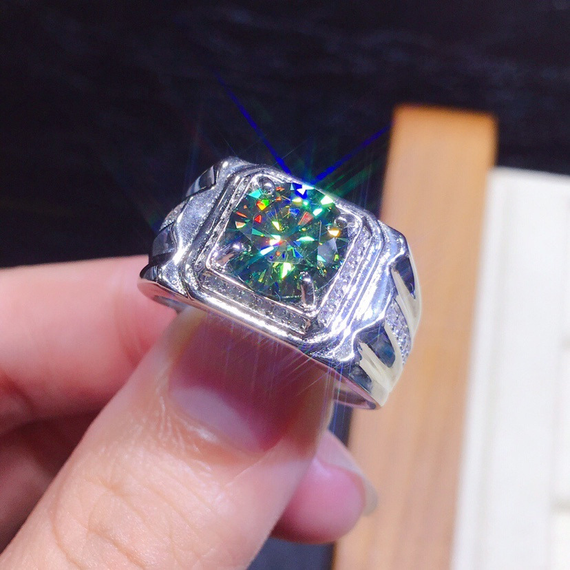 5052  Nhẫn Đính Đá Zircon Xanh  8mm Cho Nam