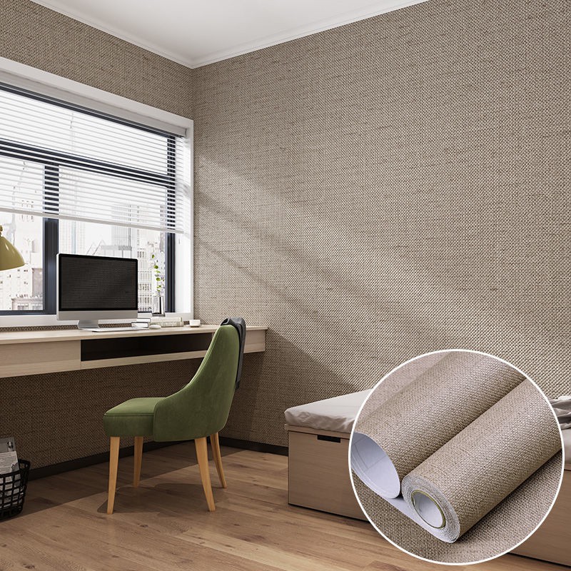 Mẫu vải lanh dày tự dính giấy dán tường phòng ngủ khách ấm áp nền ký túc xá không thấm nước và chống ẩm màu đ