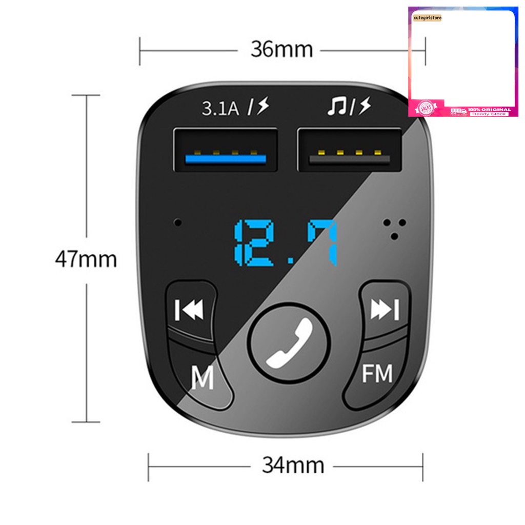 Tẩu sạc nhanh cổng USB kép Bluetooth 5.0 phát FM nghe nhạc MP3 dành cho xe hơi QCDZ