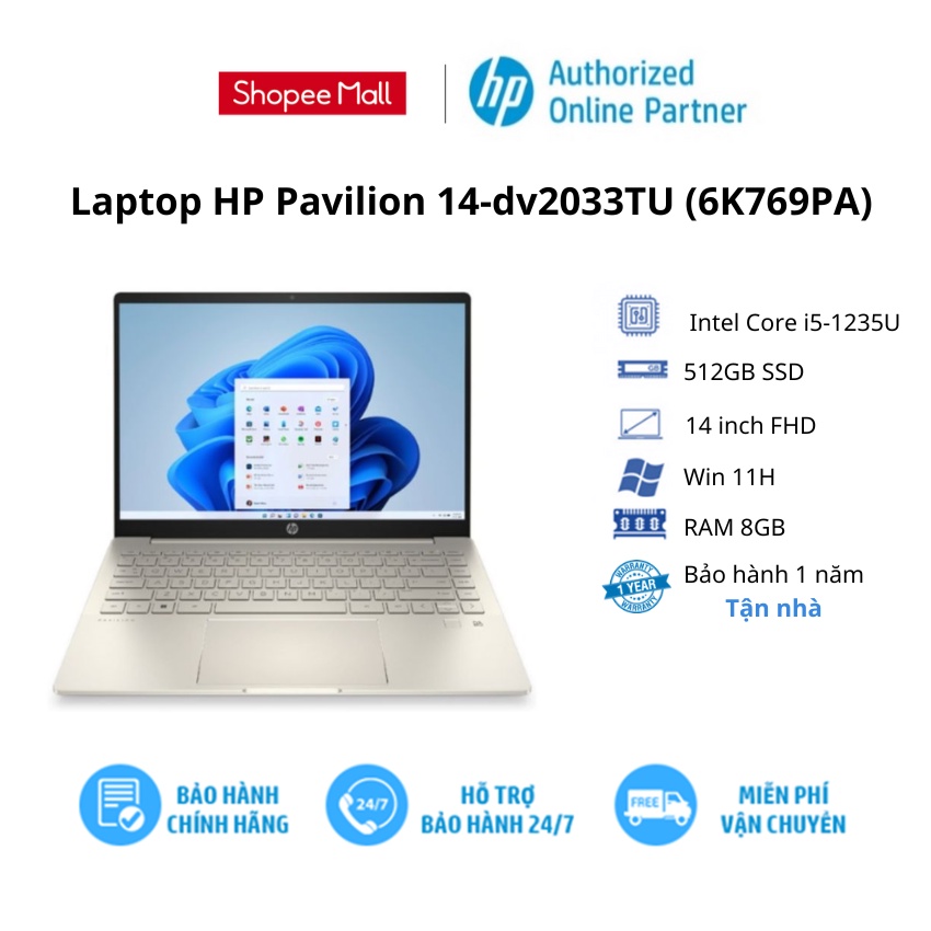 Laptop HP Pavilion 14-dv2033TU/ Warm Gold/ Intel Core i5-1235U/RAM 8GB/ 512GB SSD/14"
