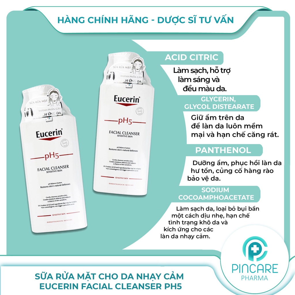 Sữa Rửa Mặt Eucerin PH5 Facial Cleanser Dịu Nhẹ Cho Da Nhạy Cảm  - Hàng Chính Hãng - Nhà Thuốc PinCare