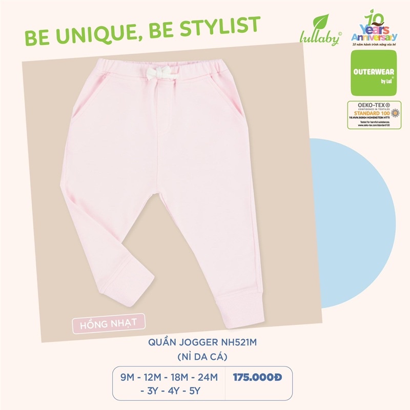 Quần dài JOGGER nỉ da cá bé gái/trai Lullaby