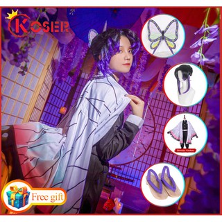 Bộ trang phục/ Giày/ Tóc giả cho nữ cosplay Anime Demon Slayer: Kimetsu no Yaiba Kochou Shinobu Kanao dịp Giáng Sinh