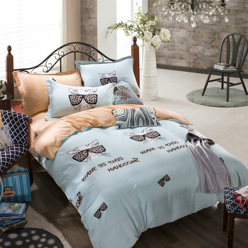 Bộ chăn ga gối Cartoon Density Cotton FHC189 (Xanh, cam nhạt)