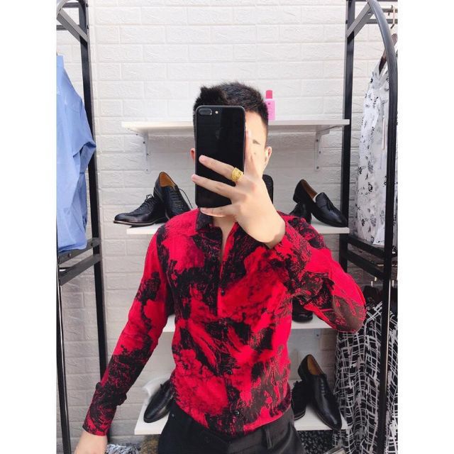 Áo sơ mi đôi nam nữ dài tay cổ bẻ họa tiết hàng hót Aru Shop