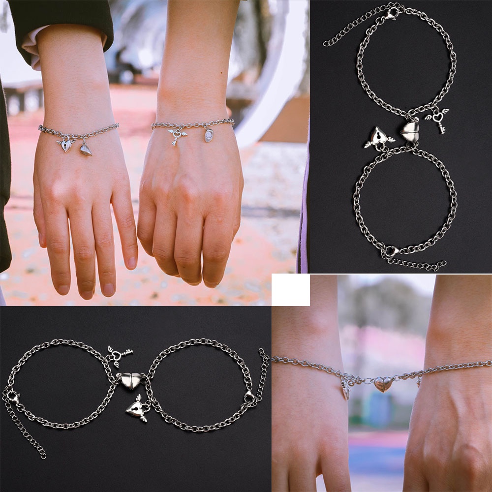 1 cặp vòng tay thép titan mặt hình ổ khóa sáng tạo thời trang cho cặp đôi