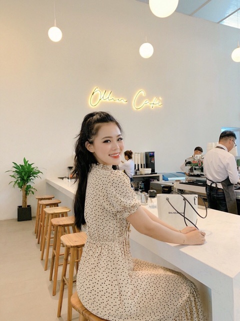 ĐẦM CHẤM BI 2 màu viền bèo 2 lớp xd