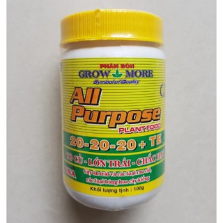 GrowMore NPK All Purpose 20-20-20+TE 100gr - Phân bón lá Grow More To củ - Lớn trái - Chắc hạt