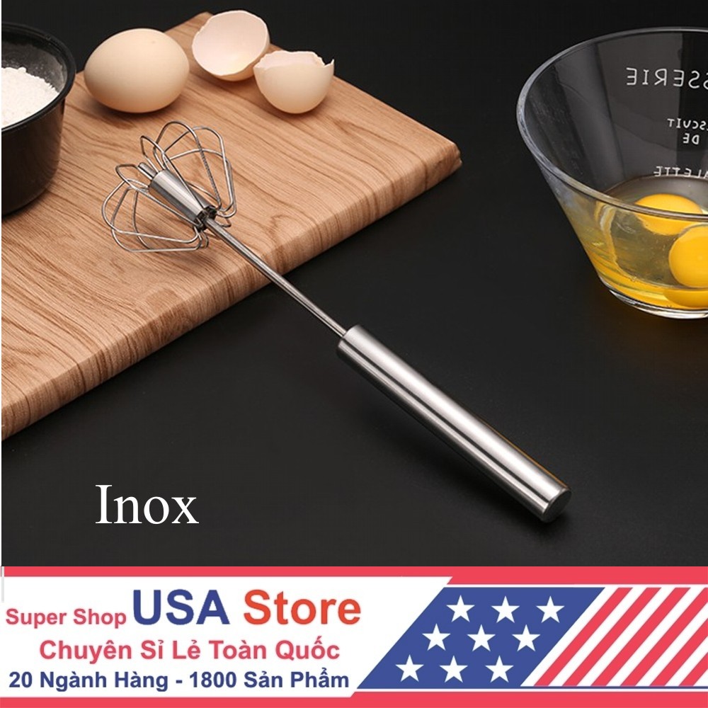 Cây Phới Lồng Đánh Trứng ĐỘNG NĂNG INOX - Dụng Cụ Đánh Bột Có Trục Lò Xo Xoay 360 Độ Tự Động Nhỏ Gọn