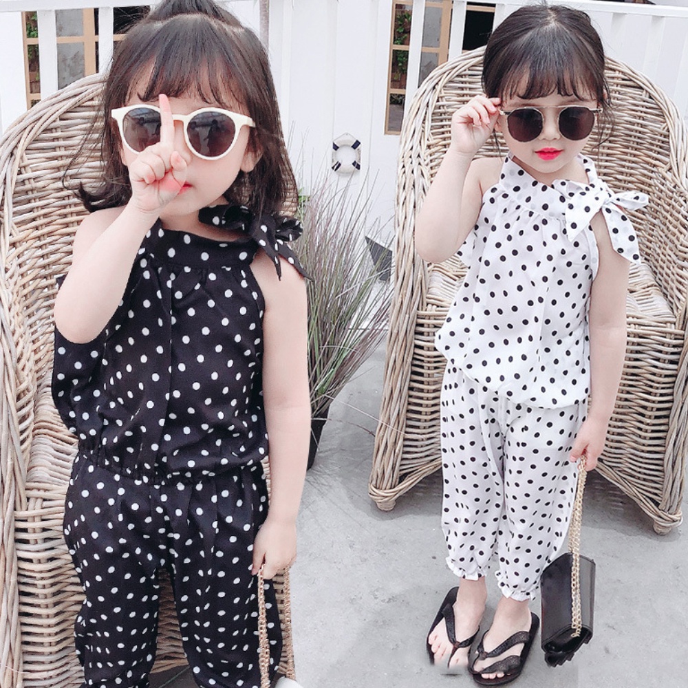 Set Áo Quần Chiffon Chấm Bi Dễ Thương Cho Bé Gái Quần áo Trẻ Em Bé Gái Bộ Quần áo Mùa Hè Trẻ Em