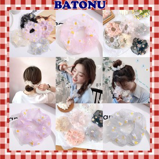 Cột Tóc Vải Scrunchies Họa Tiết Hoa Cúc Trong Suốt SC02