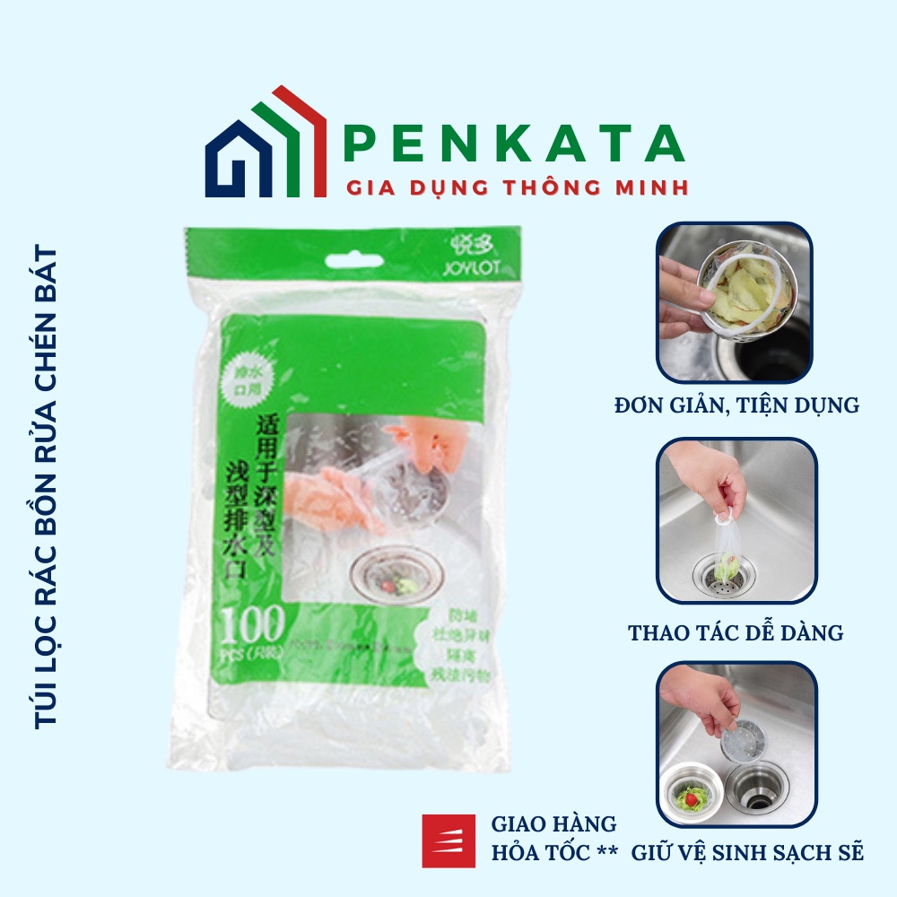 Túi lọc rác bồn rửa chén bát, gói 100 túi lưới lọc rác JOYLOT - PENKATA 15TLR