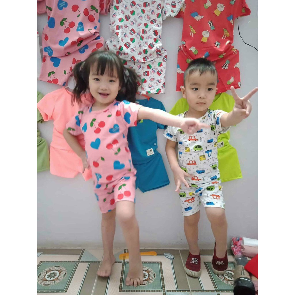 Bộ cộc tay cotton bozip in hình bé trai, bé gái 6-16kg