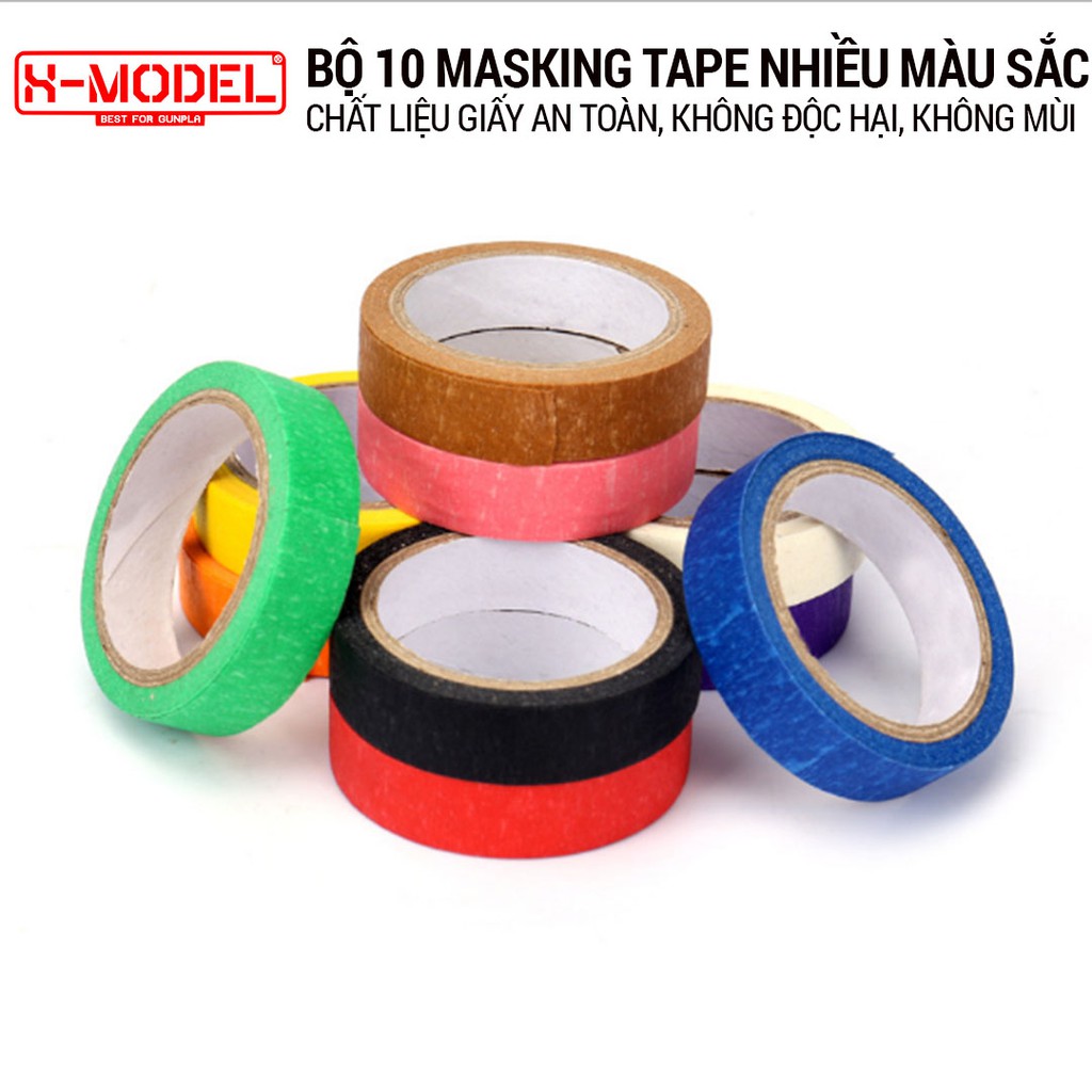 Bộ 10 masking tape nhiều màu sắc, Băng dính đa năng, che sơn màu chuyên dụng mô hình dài 5m XMODEL XM44 chất liệu cao