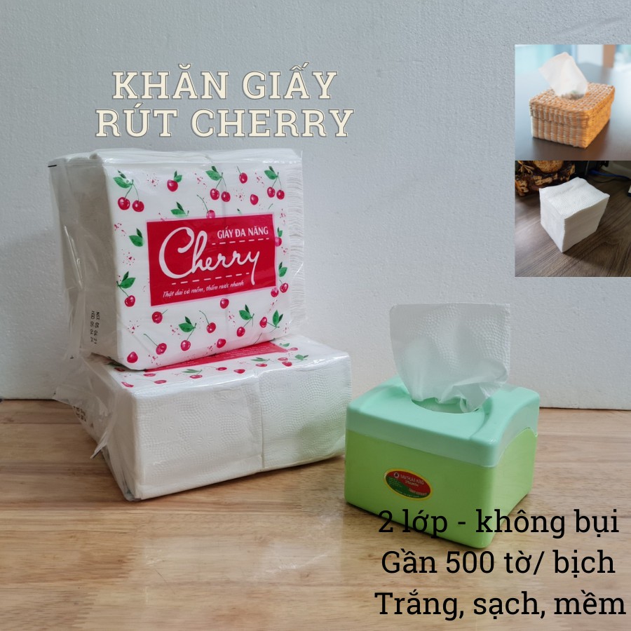 Cây (10 bịch) khăn giấy rút CHERRY cao cấp không bụi, mềm, mịn, sạch dành cho quán ăn, trường học