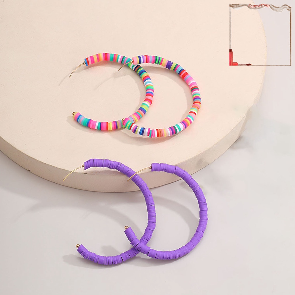 1 Cặp Bông Tai Tròn Bằng Đất Sét Polymer Màu Sắc Cầu Vồng Phong Cách Bohemian Dành Cho Nữ