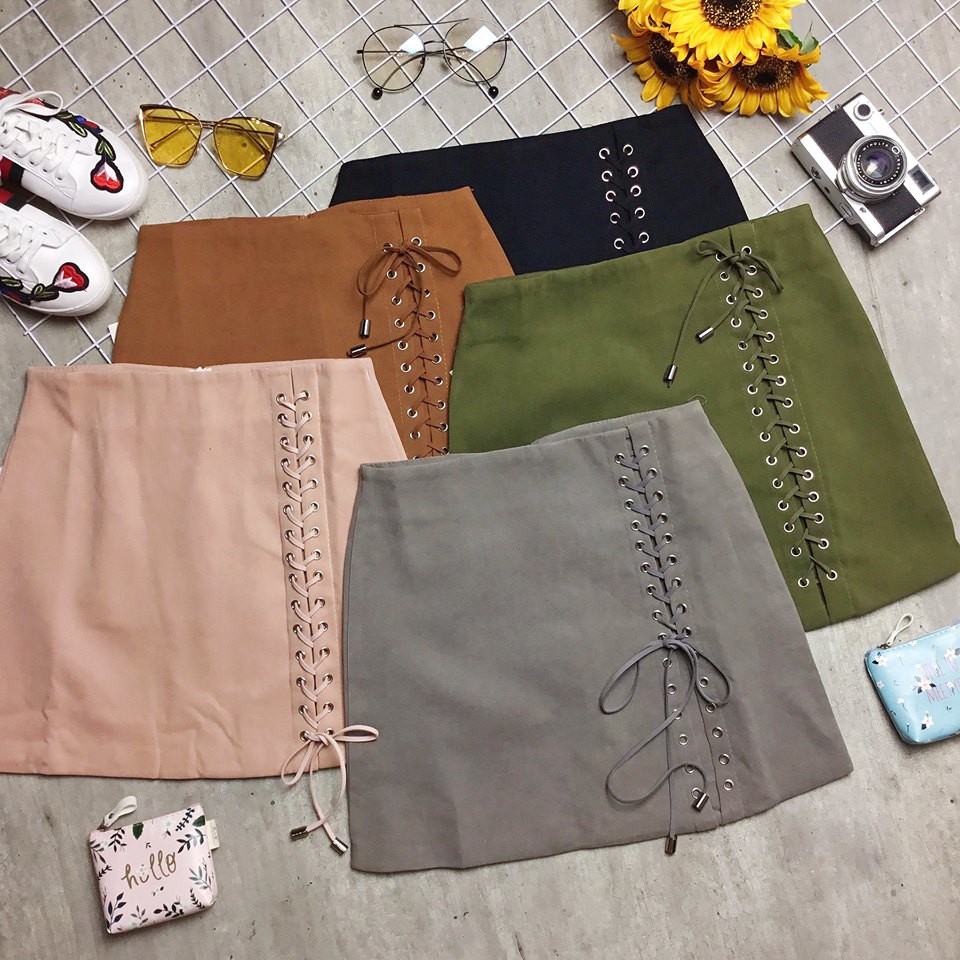 Chân váy dạ xoè đan dây