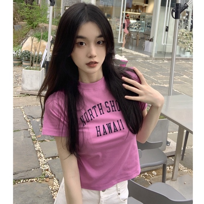 Áo Thun Tay Ngắn Cổ Tròn In Họa Tiết Phong Cách Hàn Quốc Thời Trang Cho Nữ