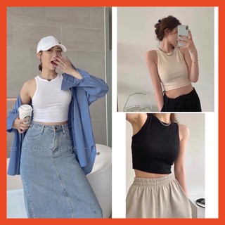 Áo Ba Lỗ Croptop Thun Tăm Nữ FREESHIP Phông body dáng ôm trơn màu ĐEN