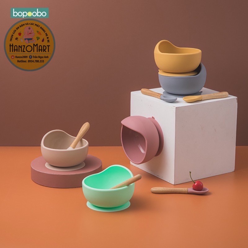 Bát silicon chống đổ chống lật cao cấp kèm thìa