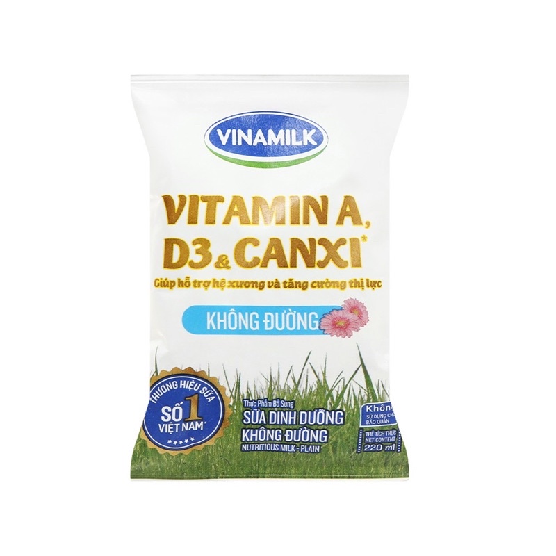 Sữa  bịch không đường Vinamilk A&D3 220ml
