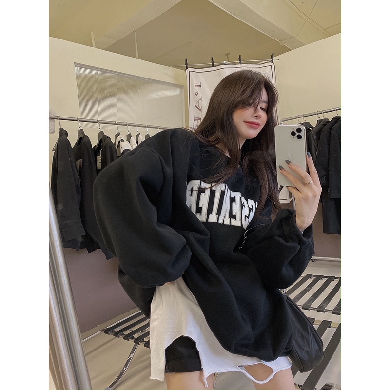 Porozi  Áo sweater nữ  dáng rộng in chữ cá tính thời trang
